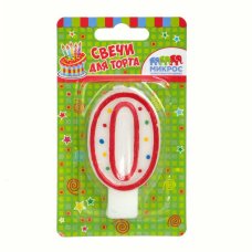 Свеча-цифра "0" красное ассорти, 7,5 см