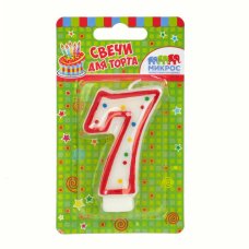 Свеча-цифра "7" красное ассорти, 7,5 см