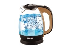 Чайник Centek CT-0056 (бежевый/кофе), стекло 1.7л, 2200Вт, LED