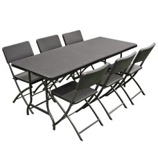 Набор мебели складной (стол+6 стульев) узор плетенка, пластик черн.